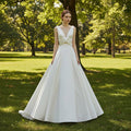 Floor Length Wedding Dress with Double V-Neck Bowknot Back - Rosymae