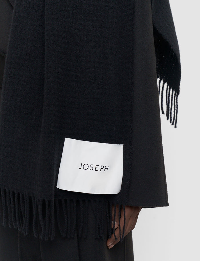 Black Flora Waffle Wool Scarf - Joseph