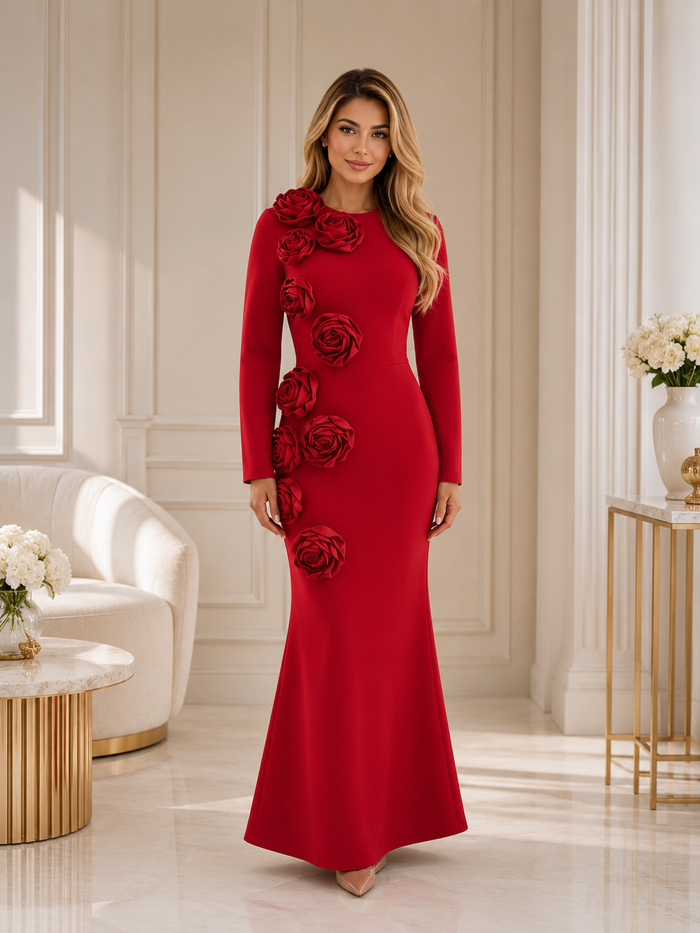 Floral Appliqué Mermaid Maxi Dress - Blossom