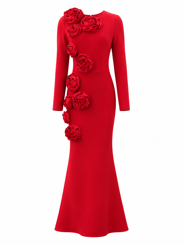 Floral Appliqué Mermaid Maxi Dress - Blossom