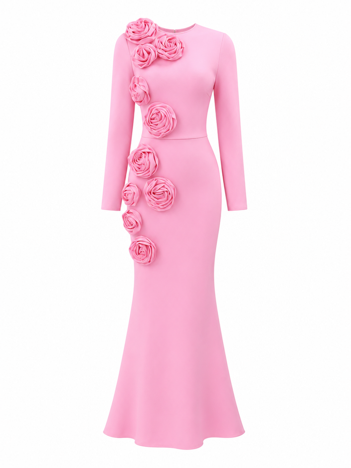 Floral Appliqué Mermaid Maxi Dress - Blossom