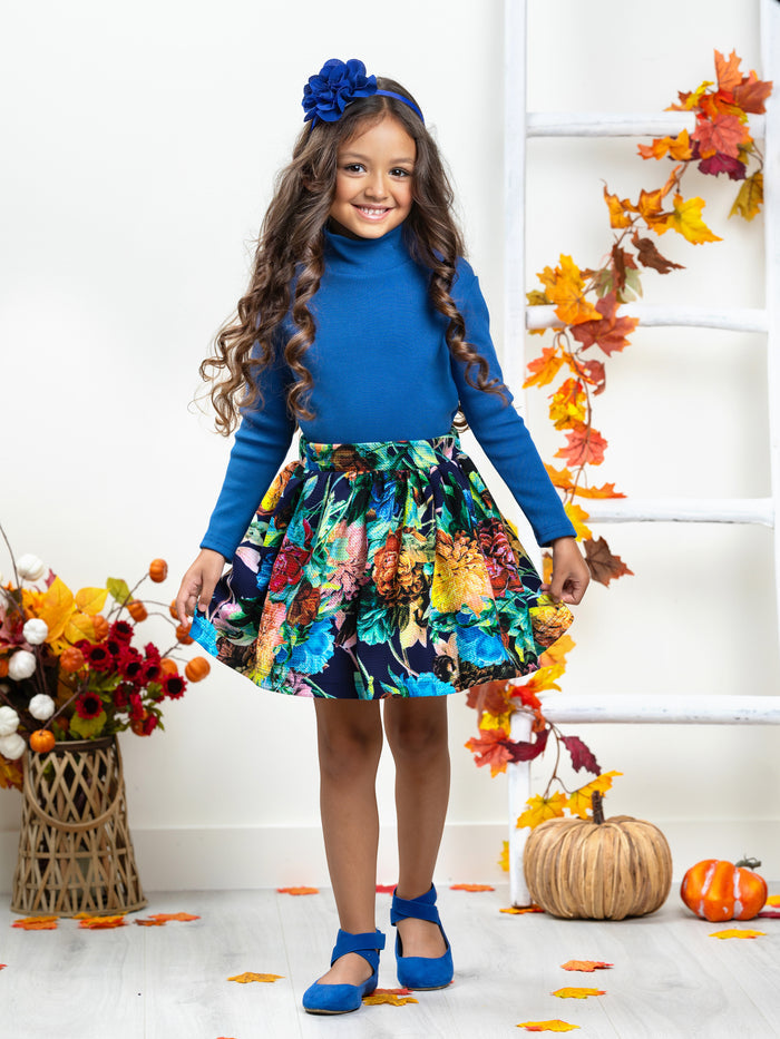 Floral Fun Neoprene Pleated Skirt by Kids Couture Mia Belle Girls