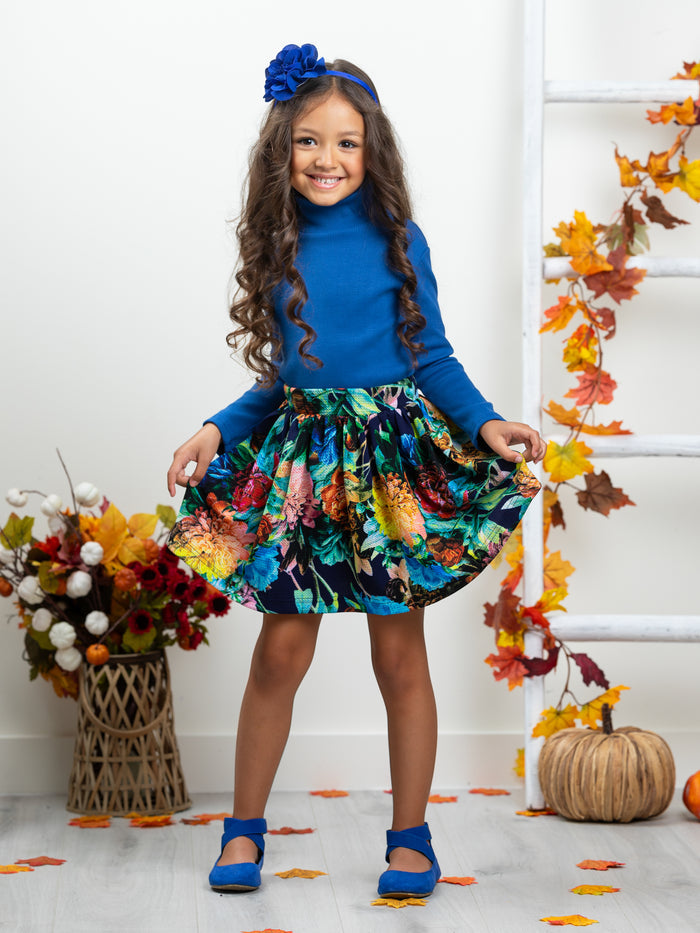Floral Fun Neoprene Pleated Skirt by Kids Couture Mia Belle Girls