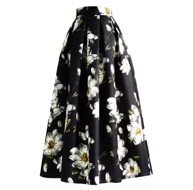 Floral High-Waisted A-Line Midi Skirt - Bloom