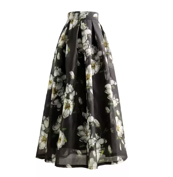 Floral High-Waisted A-Line Midi Skirt - Bloom