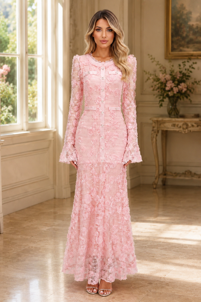 Floral Lace Mermaid Maxi Dress - Noir