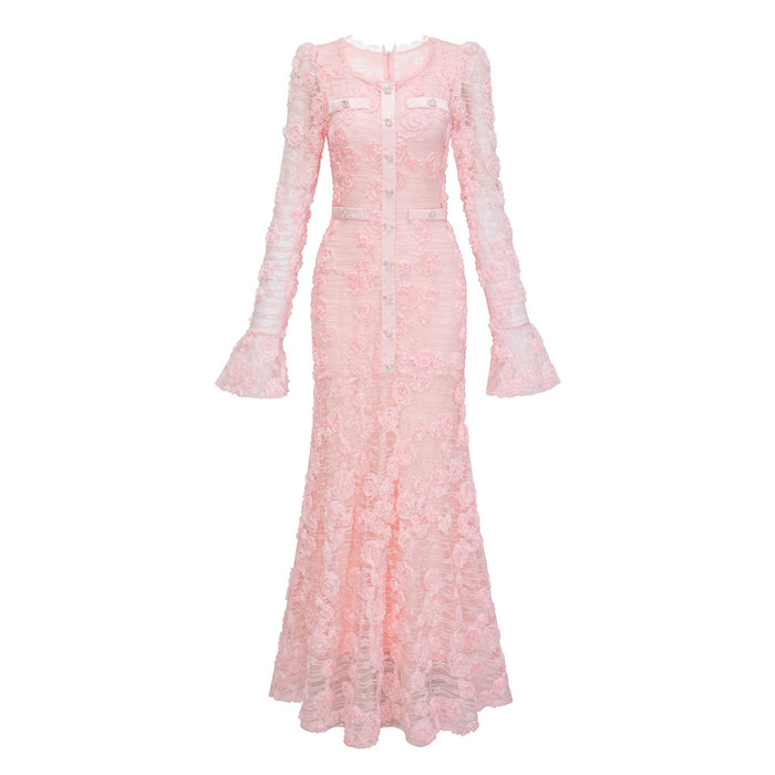 Floral Lace Mermaid Maxi Dress - Noir