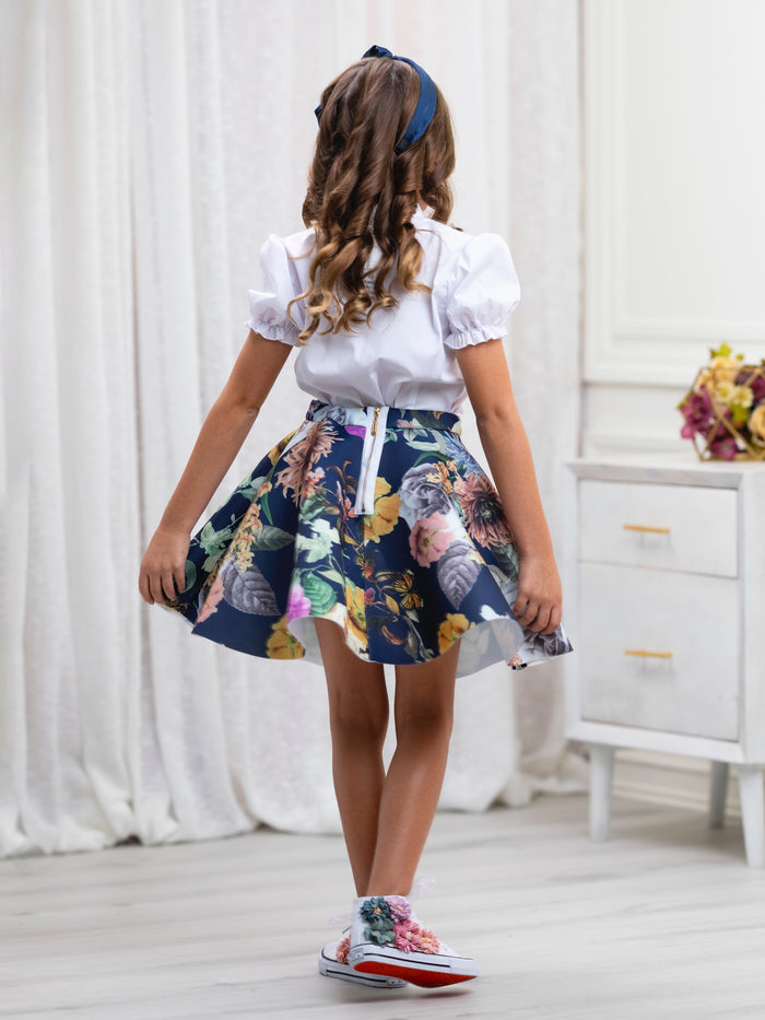 Flower Power Neoprene Floral Skater Skirt by Kids Couture Mia Belle Girls