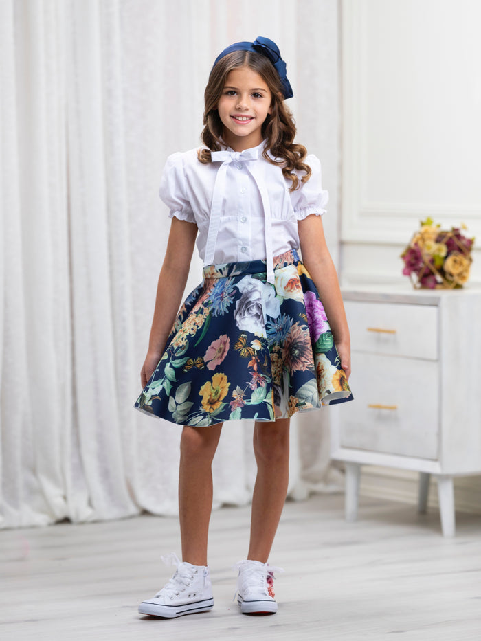Flower Power Neoprene Floral Skater Skirt by Kids Couture Mia Belle Girls