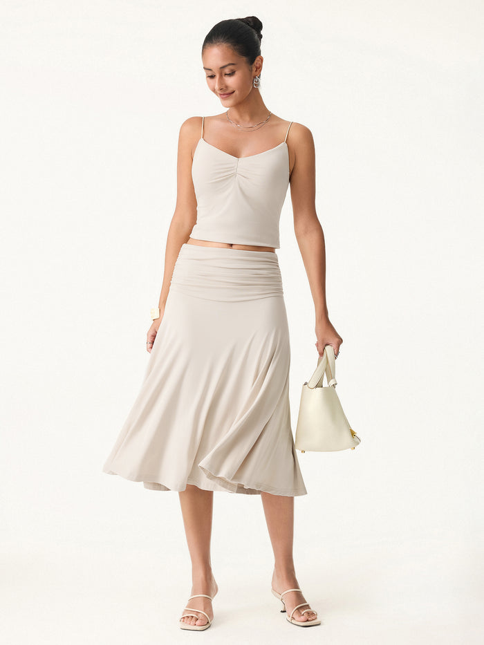 OGLmove Flowy Side A-line Midi Skirt Fog XS