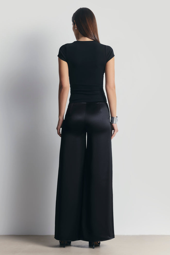 Formal Satin Ultra Wide Leg Trousers - Black
