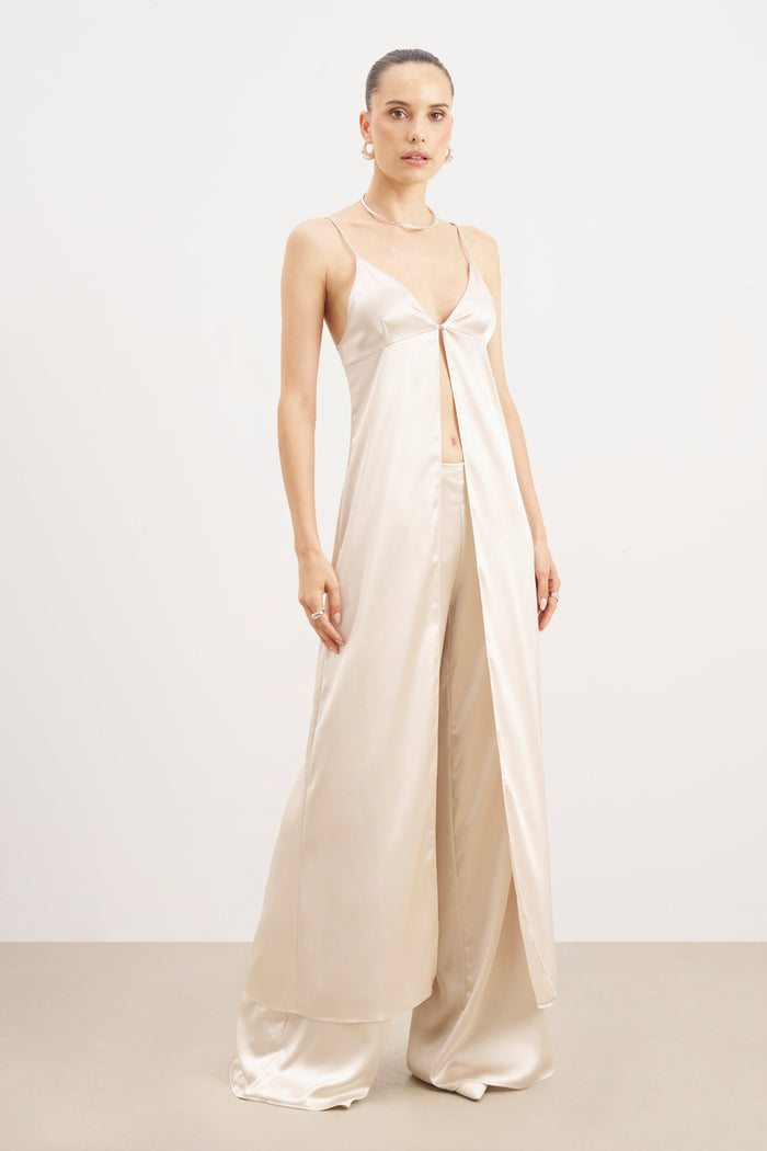 Formal Satin Ultra Wide Leg Trousers - Champagne