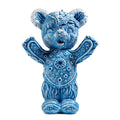 Blue edition Free Hugs Bear art figure by Frank Kozik, vinyl collectible sculpture with detailed features and vibrant blue color.