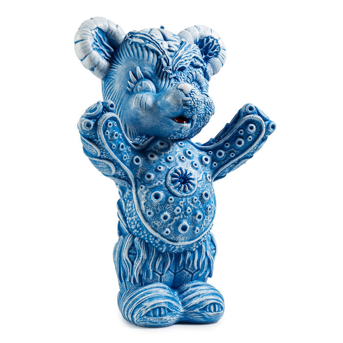 Blue edition Free Hugs Bear art figure by Frank Kozik, vinyl collectible with detailed design and expressive features.