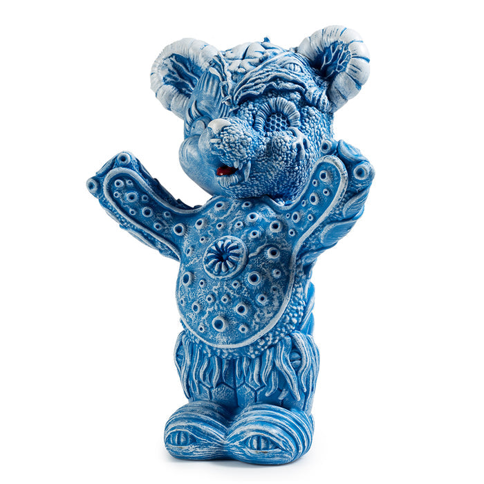 Blue edition Free Hugs Bear art figure by Frank Kozik, featuring a vinyl collectible with detailed design and expressive features.