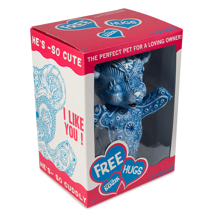 Blue edition Free Hugs Bear art figure by Frank Kozik, vinyl collectible sculpture with a playful, cuddly bear design.