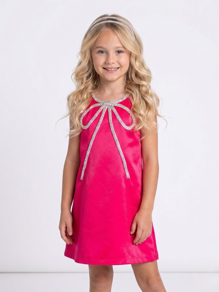Fuchsia Flora Crystal-Bow Party Dress Mia Belle Girls