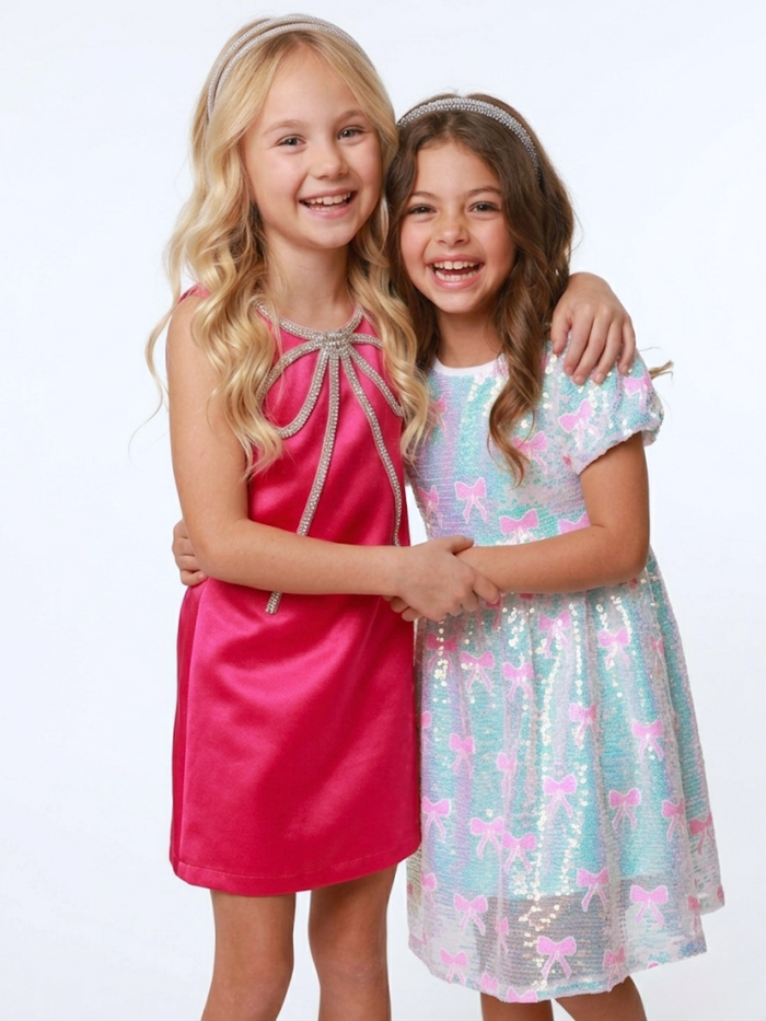 Fuchsia Flora Crystal-Bow Party Dress Mia Belle Girls