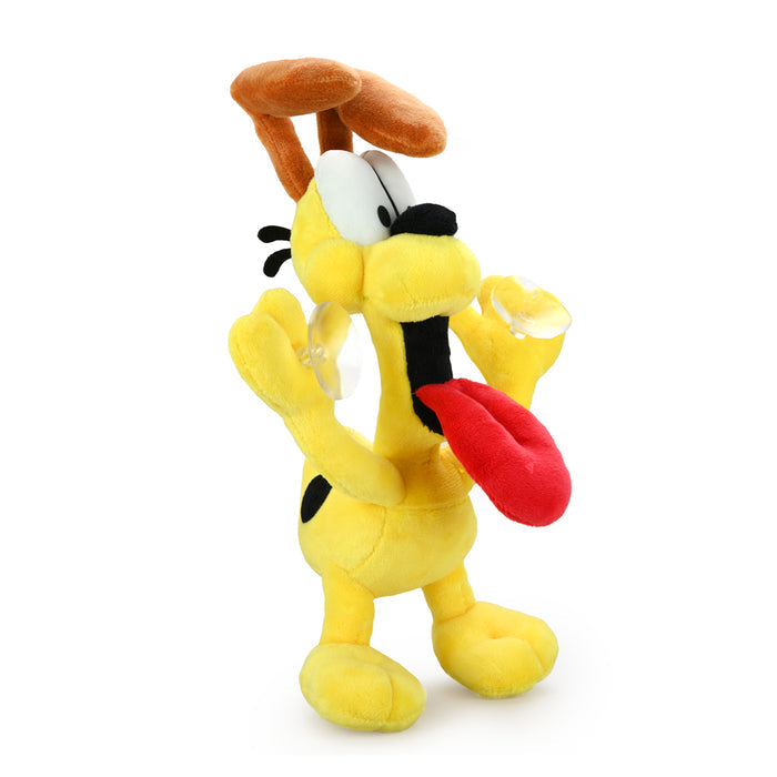 Garfield and Odie 8-inch plush suction cup window clinger by Kidrobot showing colorful plush characters attached to a window.