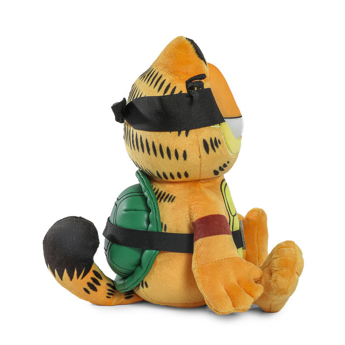Garfield x Teenage Mutant Ninja Turtles Garfello Phunny Plush featuring a soft, cuddly plush toy of Garfield dressed as a Ninja Turtle.