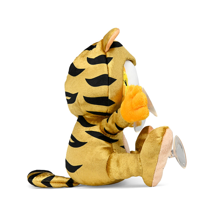 Garfield Year of the Tiger gold plush window clinger featuring Garfield's face and tiger design, 8-inch soft plush toy.