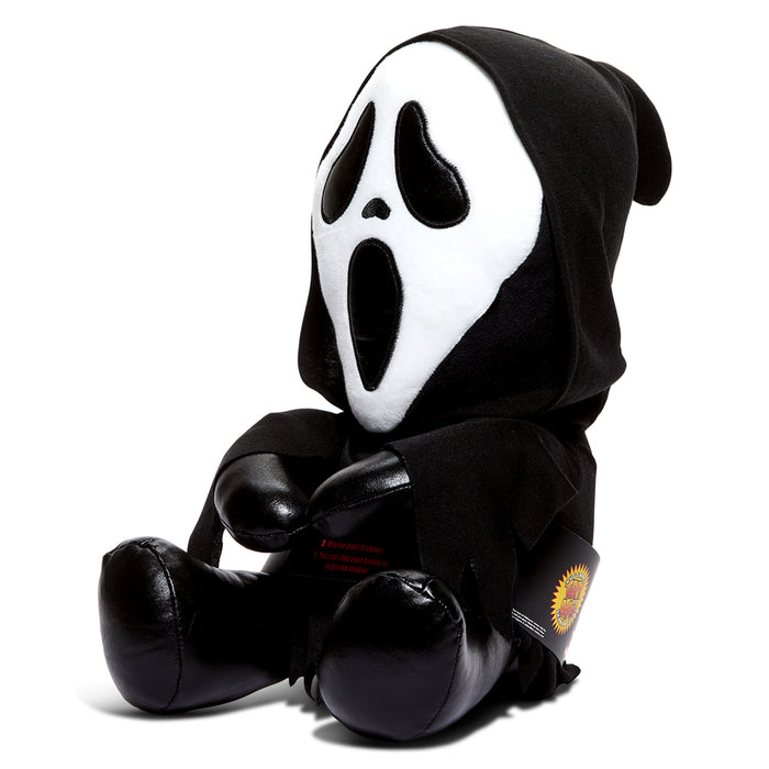 Ghost Face 16-inch Shake Action Plush by Kidrobot, soft and cuddly plush toy featuring the iconic horror character.