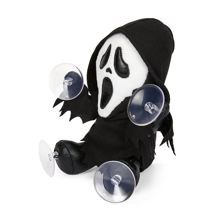 Ghost Face 6-inch plush window clinger with suction cups, featuring a spooky ghost face design for Halloween decor.