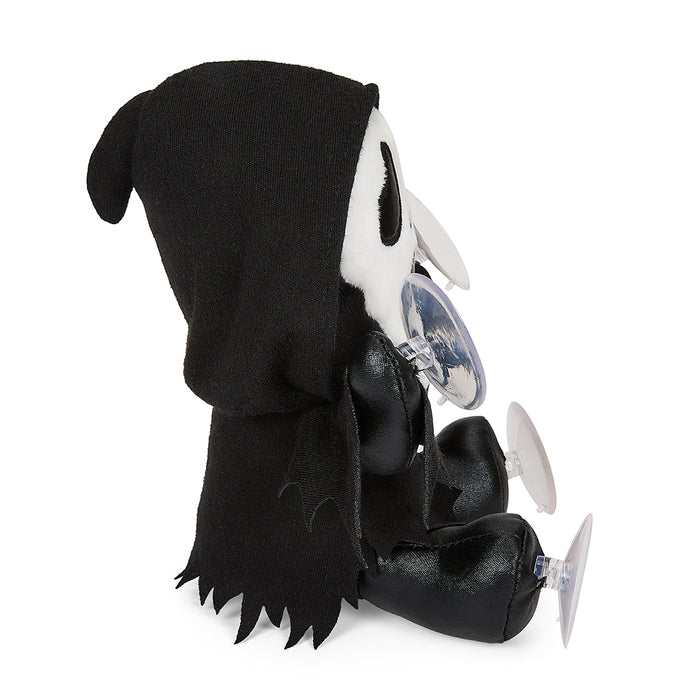 Ghost Face 6-inch plush window clinger with suction cups, featuring a spooky ghost face design for Halloween decor.