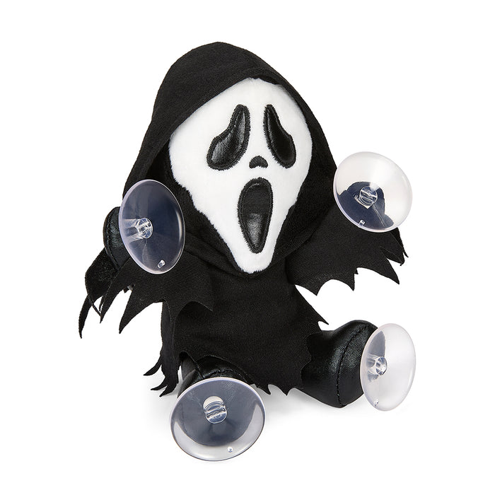 Ghost Face 6-inch plush window clinger with suction cups, soft and spooky Halloween-themed decoration featuring Ghost Face character.