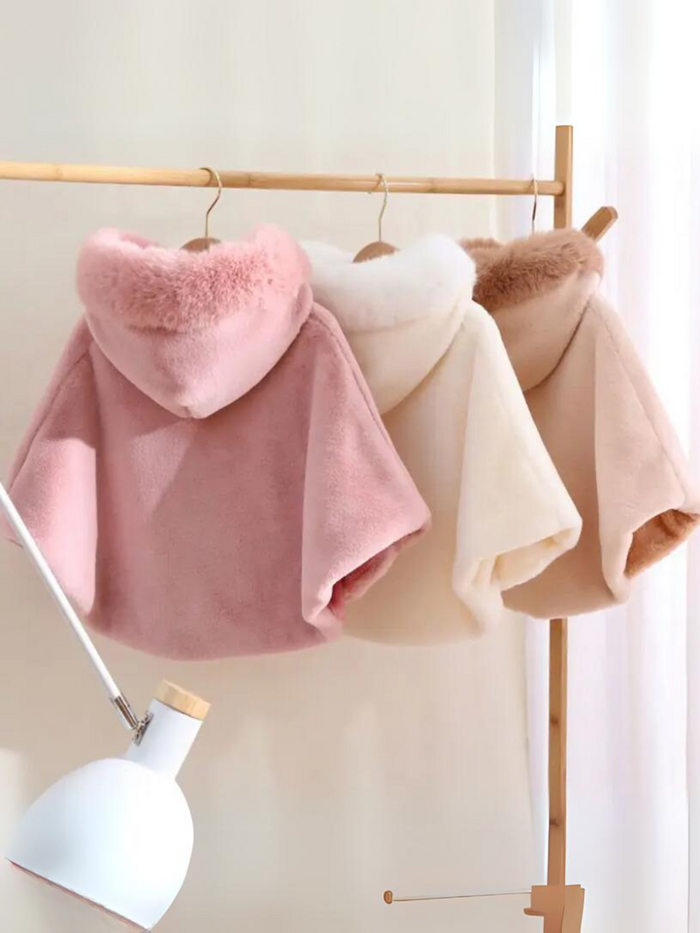 Girls Luxurious Plush Faux Fur Hooded Cape Coat Mia Belle Girls