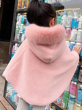 Girls Luxurious Plush Faux Fur Hooded Cape Coat Mia Belle Girls