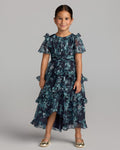 Girls Navy Floral Chiffon Tiered Ruffle Dress Mac Duggal