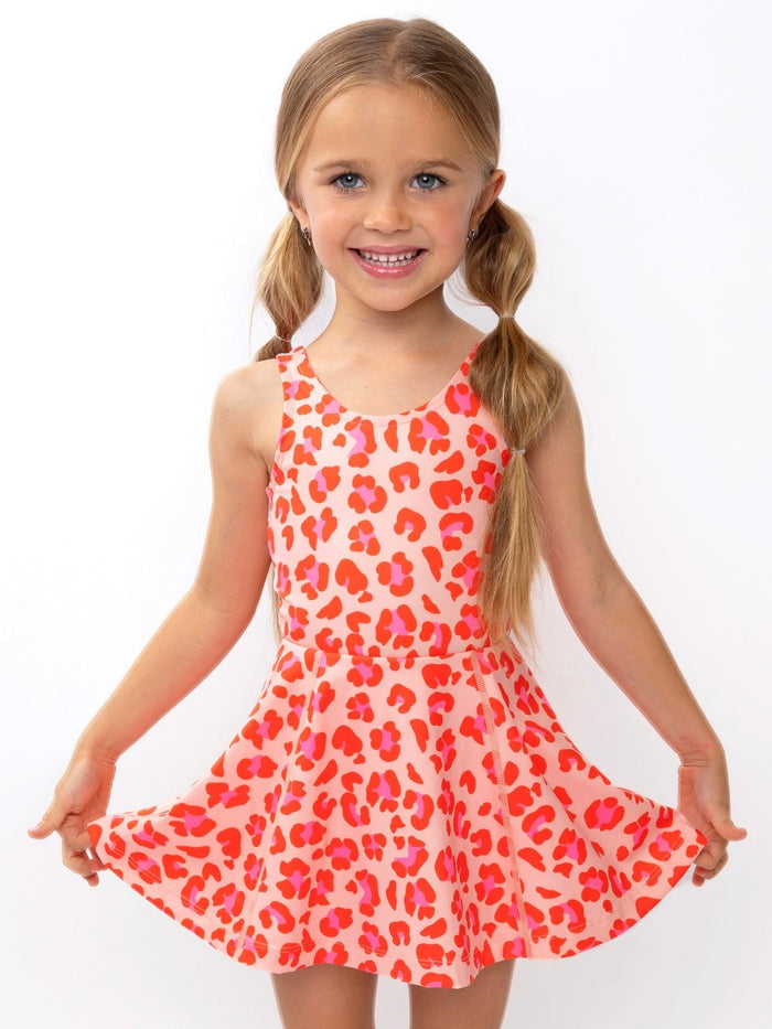 Girls athletic-inspired dress in pink animal print