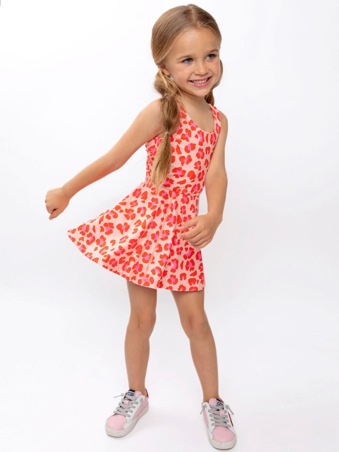 Cute girls summer dress with playful leopard pattern