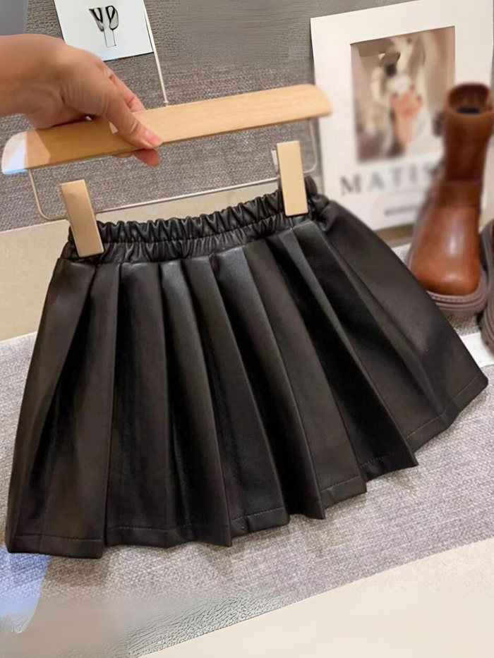 Girl's Pleated Faux Stylish and Comfortable Leather Skirt Mia Belle Girls