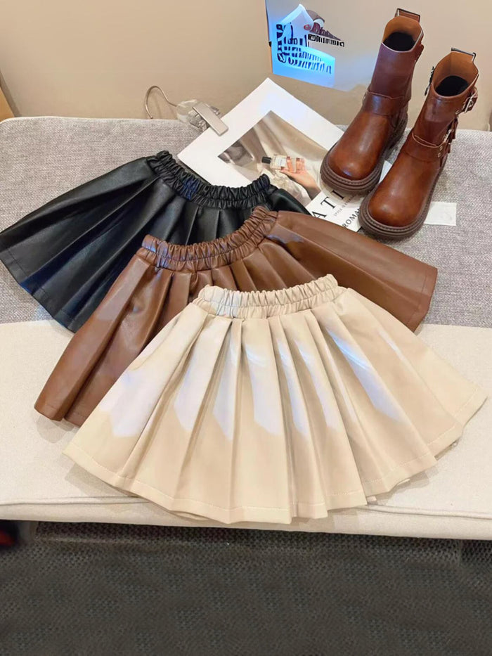 Girl's Pleated Faux Stylish and Comfortable Leather Skirt Mia Belle Girls