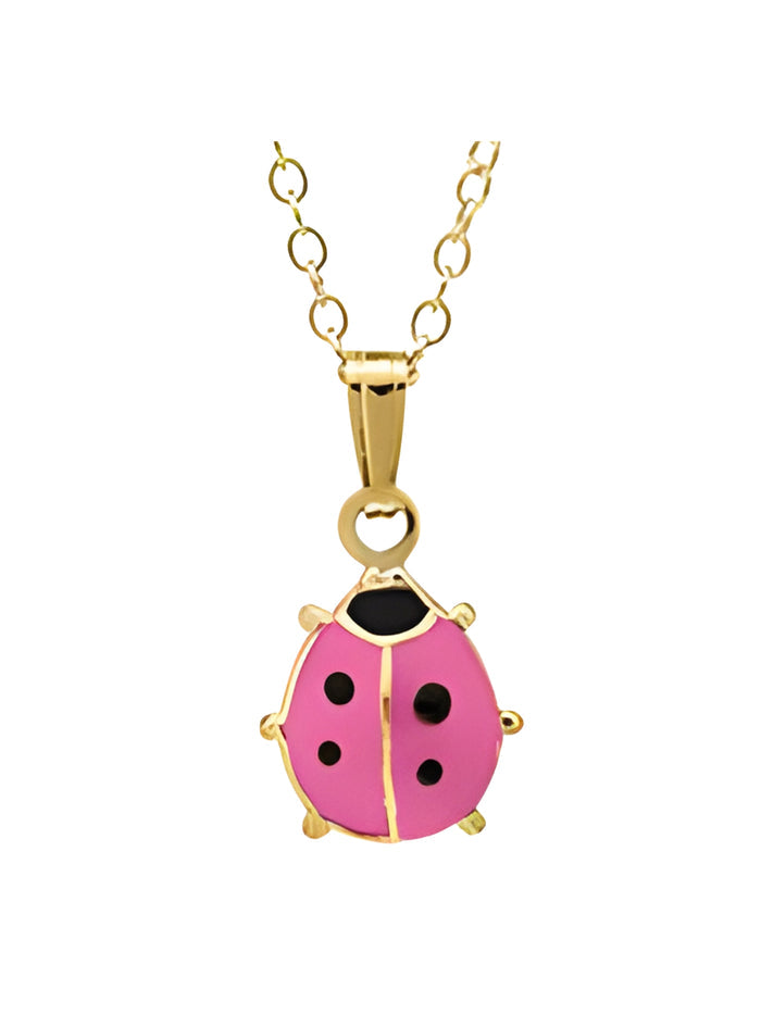 Girls Premium 14k Gold Pink Ladybug Pendant Necklace