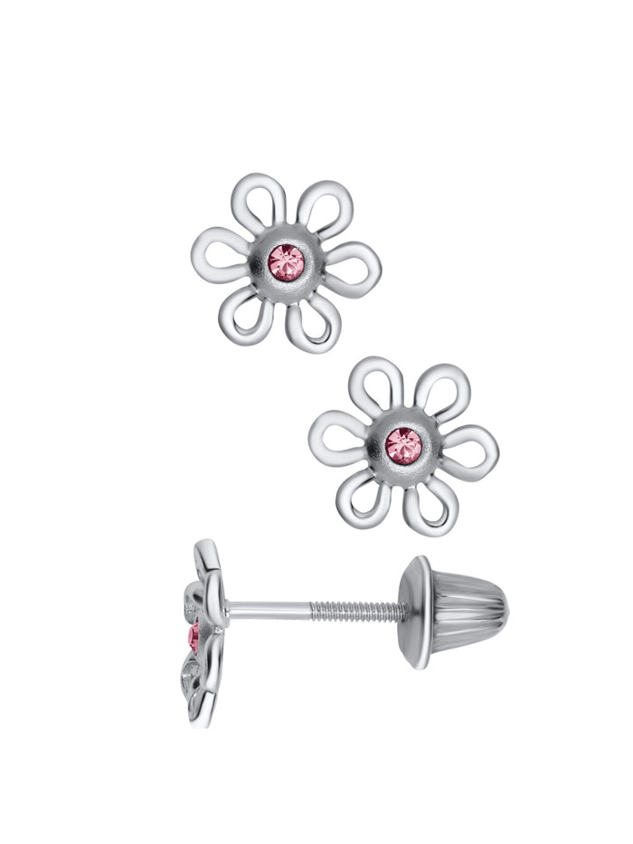 Girls Premium Sterling Silver Pink Daisy Stud Earrings