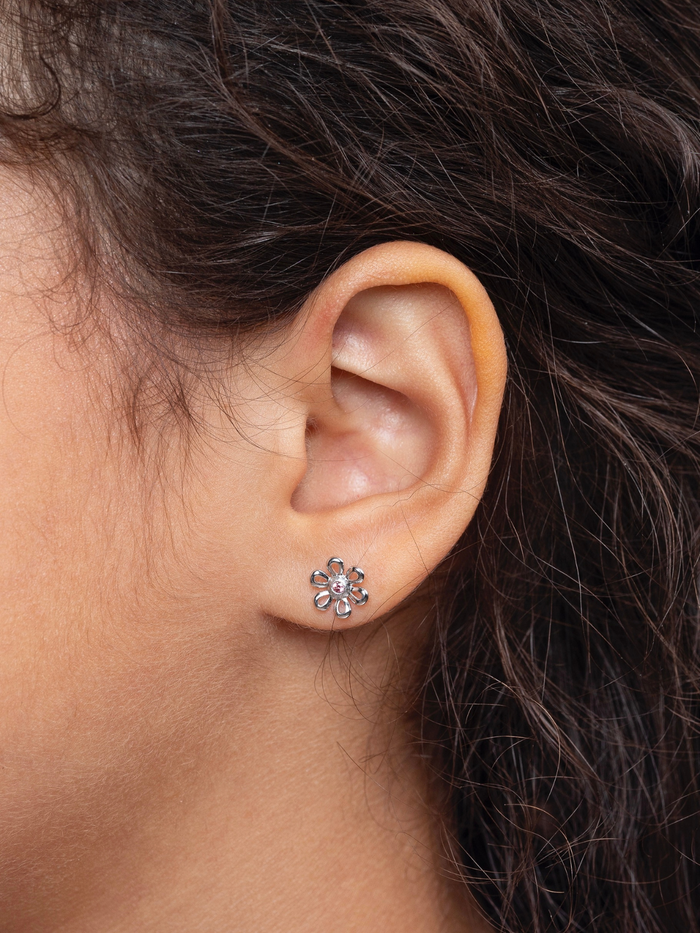 Girls Premium Sterling Silver Pink Daisy Stud Earrings