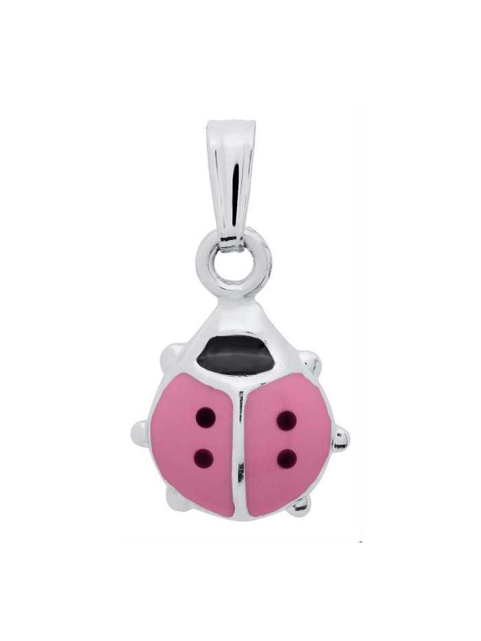 Girls Premium Sterling Silver Pink Ladybug Pendant Necklace