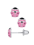 Girls Premium Sterling Silver Pink Ladybug Stud Earrings
