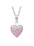 Girls Premium Sterling Silver Pink Sparkle Heart Pendant Necklace