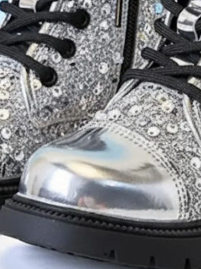 Girls Silver Sequined Combat Boots by Liv and Mia