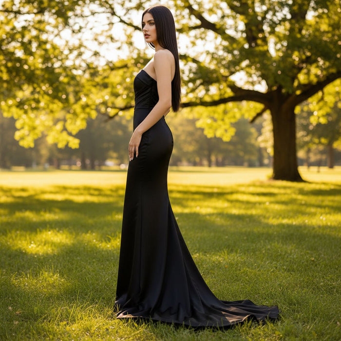 Glamorous Black Boat Mermaid Prom Dress with Leg Slit - Rosymae
