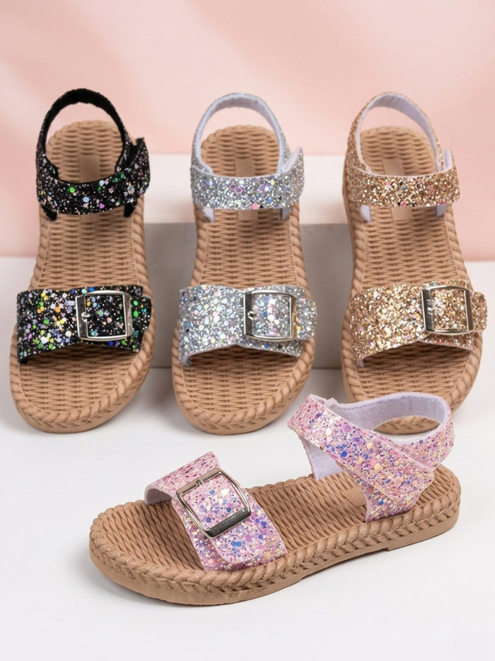 Glitter Double Strap Cork Footbed Ankle Sandals Mia Belle Girls