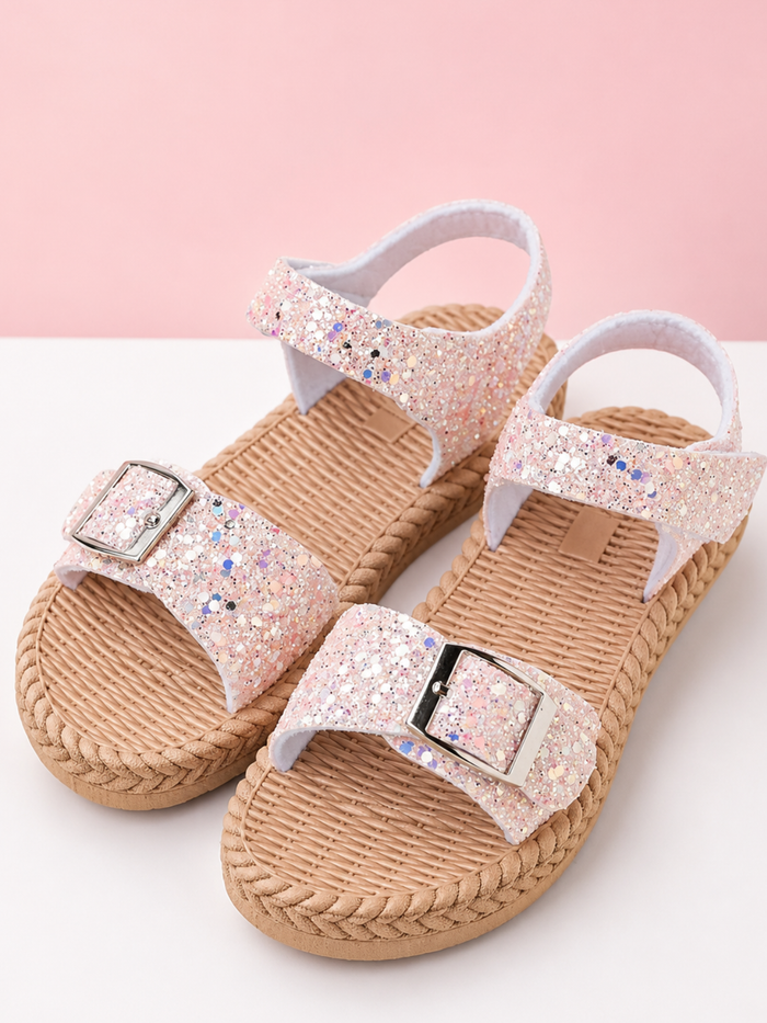 Glitter Double Strap Cork Footbed Ankle Sandals Mia Belle Girls