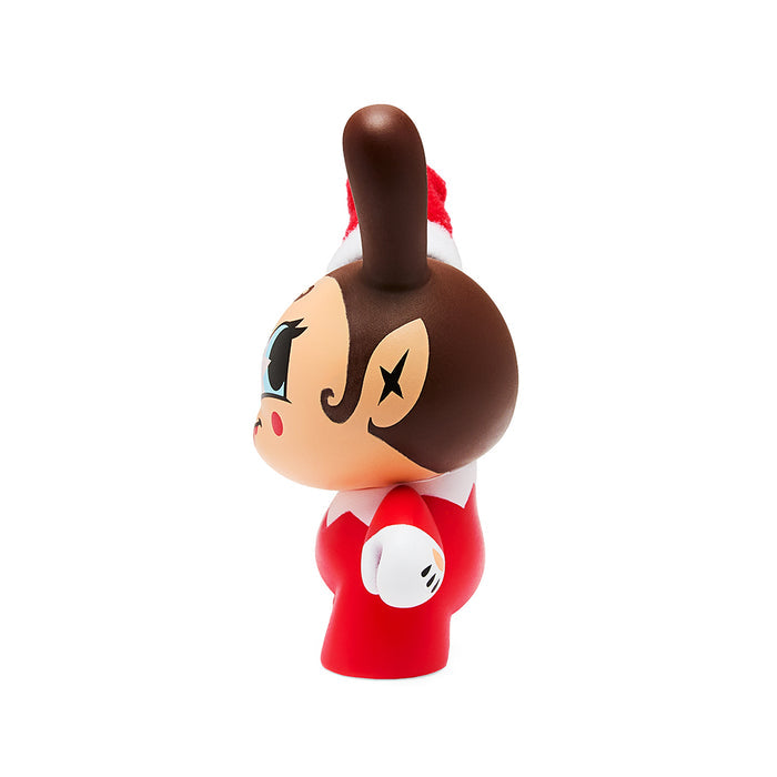Kidrobot Holiday Dunny set featuring 3-inch Nice and Evil Elf characters on a festive background.