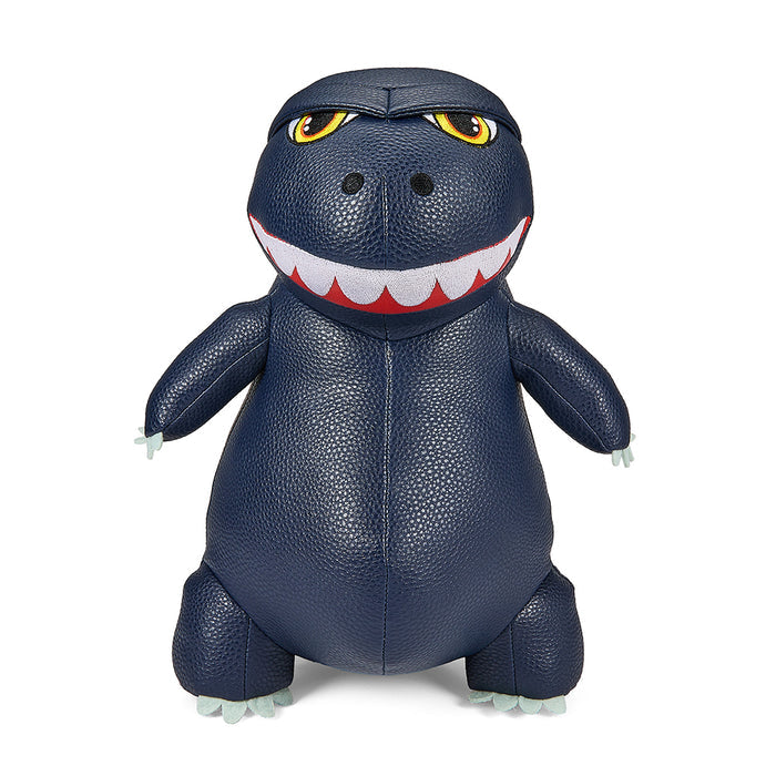 Blue metallic Godzilla 13-inch plush toy made of premium vegan leather, featuring detailed design and soft texture.
