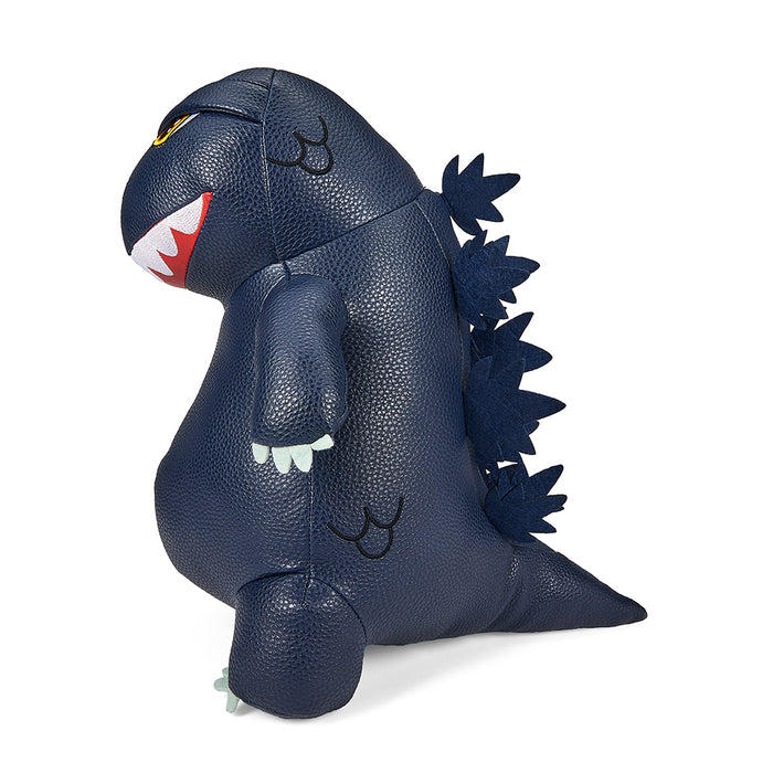 Godzilla 13-inch premium blue metallic vegan leather plush toy, soft and detailed with a vibrant, shiny blue finish.