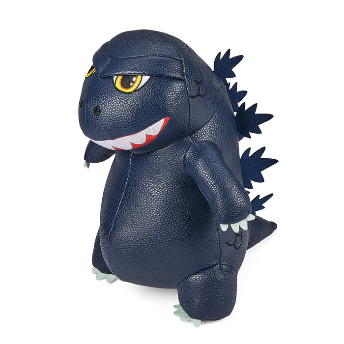 Blue metallic Godzilla plush toy, 13-inch premium vegan leather stuffed figure from the Godzilla brand.